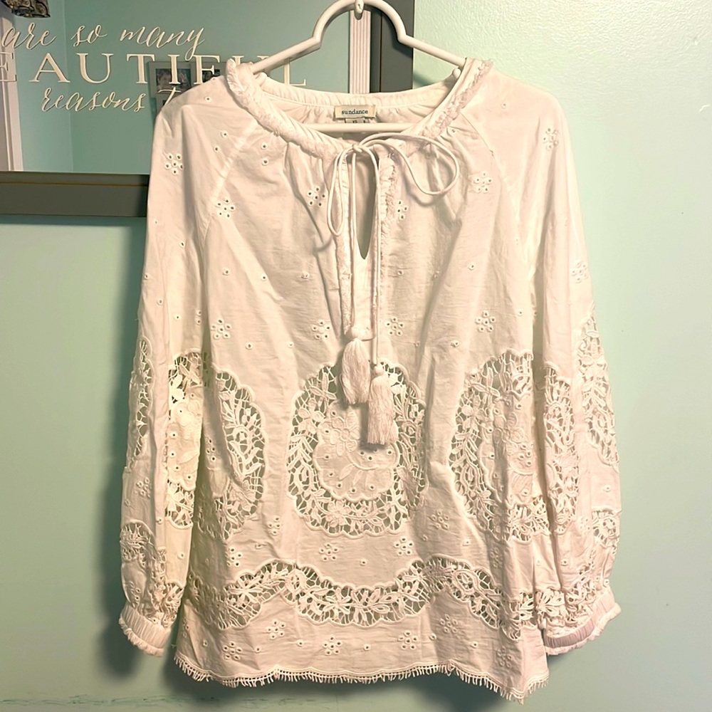 Sundance Eyelet white cotton top size XS